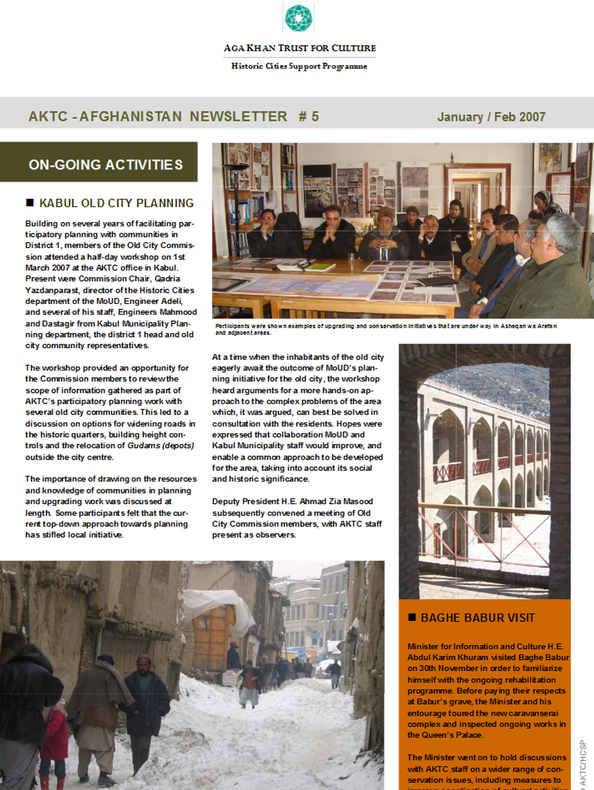 Aga Khan Trust for Culture January 2007 Afghanistan Newsletter