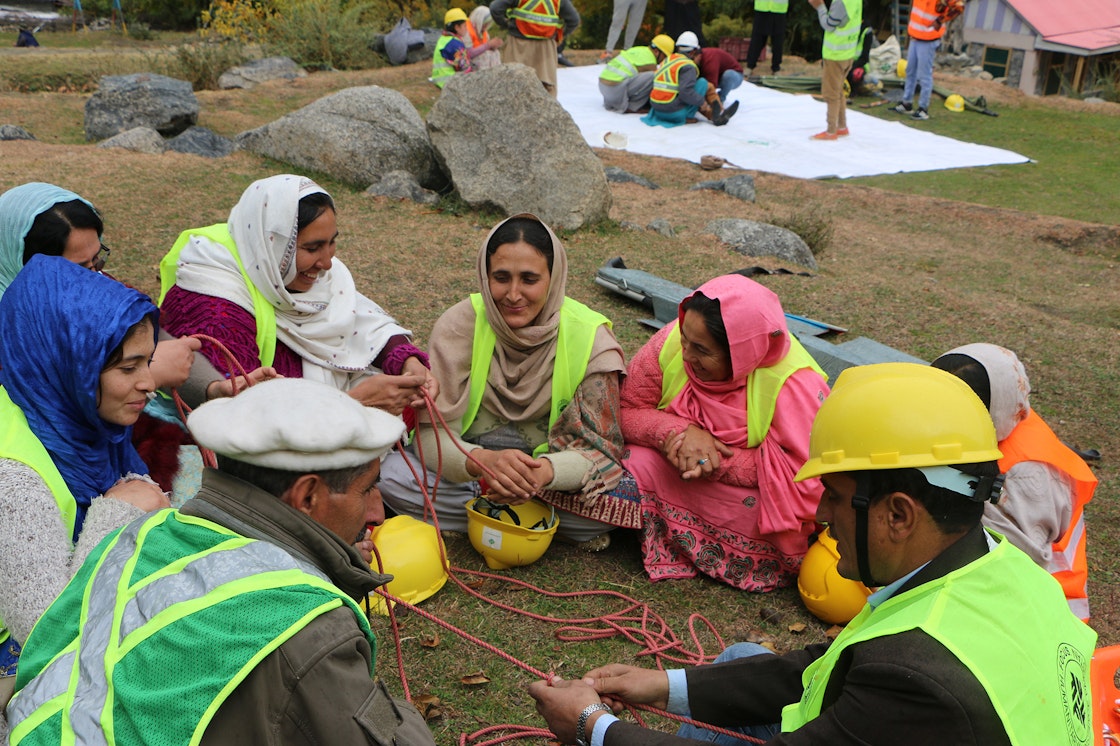 Community Emergency Response volunteers practice their rope skills in northern Pakistan. AKAH trains local volunteers to be able to prepare for and respond to disasters in their communities.