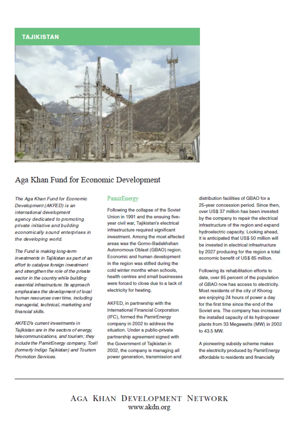 Aga Khan Fund for Economic Developement in Tajikistan - AKDN