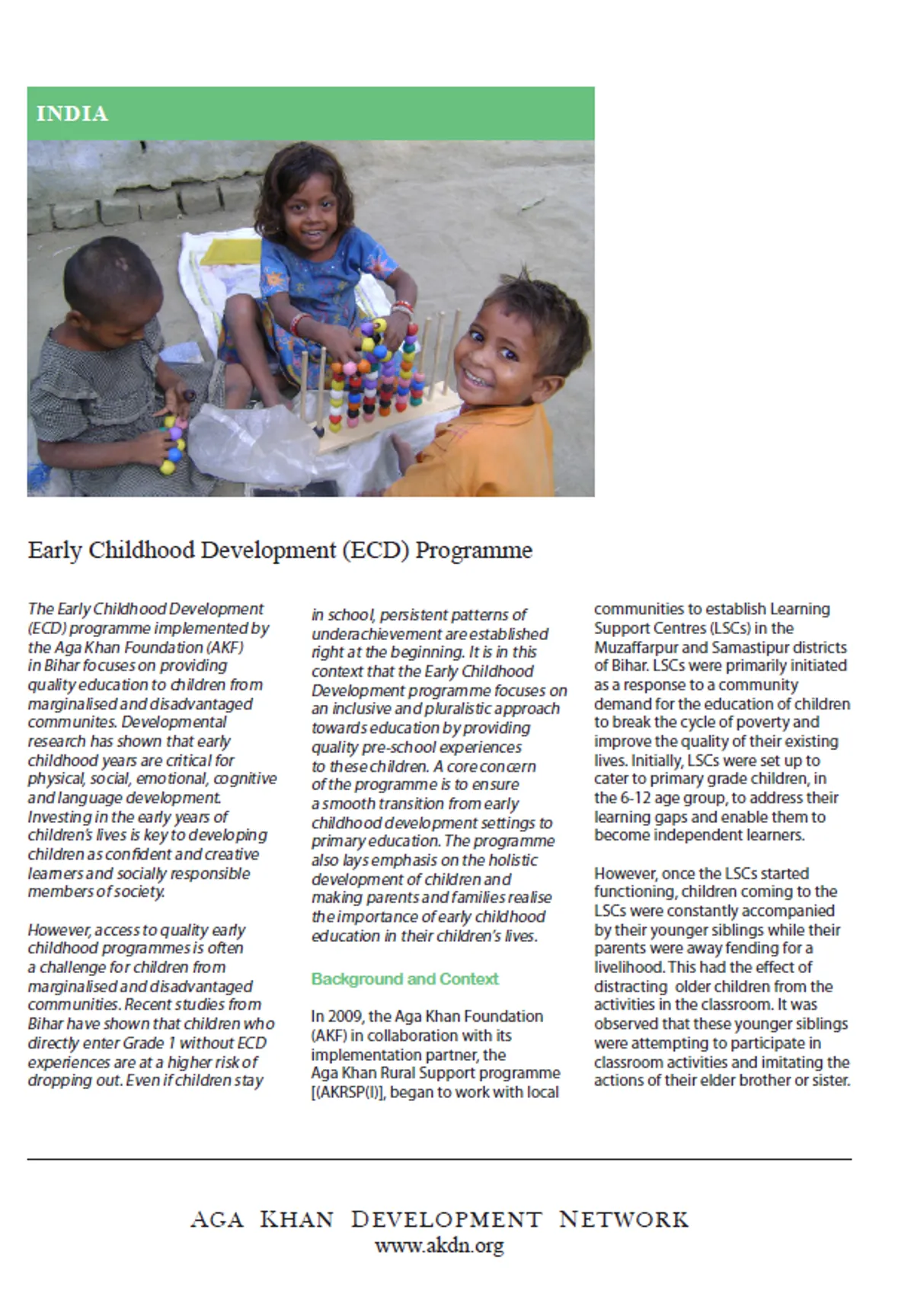 Ecd Programme Examples Early Childhood Development (ECD) Programme India - AKDN