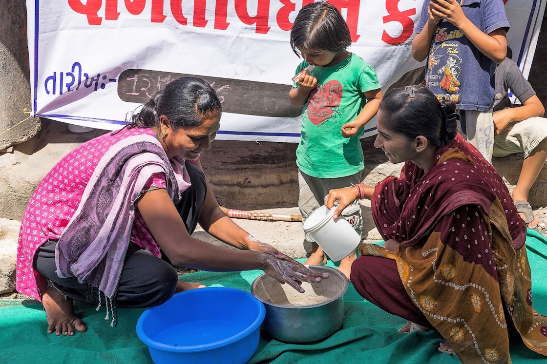In Gujarat, India, villagers learn that proper handwashing can prevent illness and disease. AKDN / Christopher Wilton-Steer