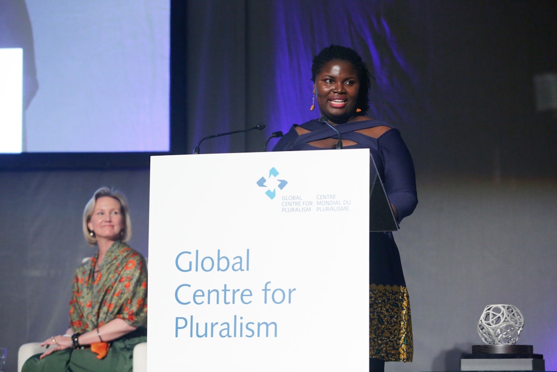 The Global Centre for Pluralism in Ottawa, Canada, undertakes activities to promote more inclusive societies that ensure that all people are recognised and feel they belong. Deborah Ahenkorah, a Ghanaian social entrepreneur and book publisher - and one of the winners of the 2019 Global Pluralism Award - delivers remarks during the Award ceremony. 