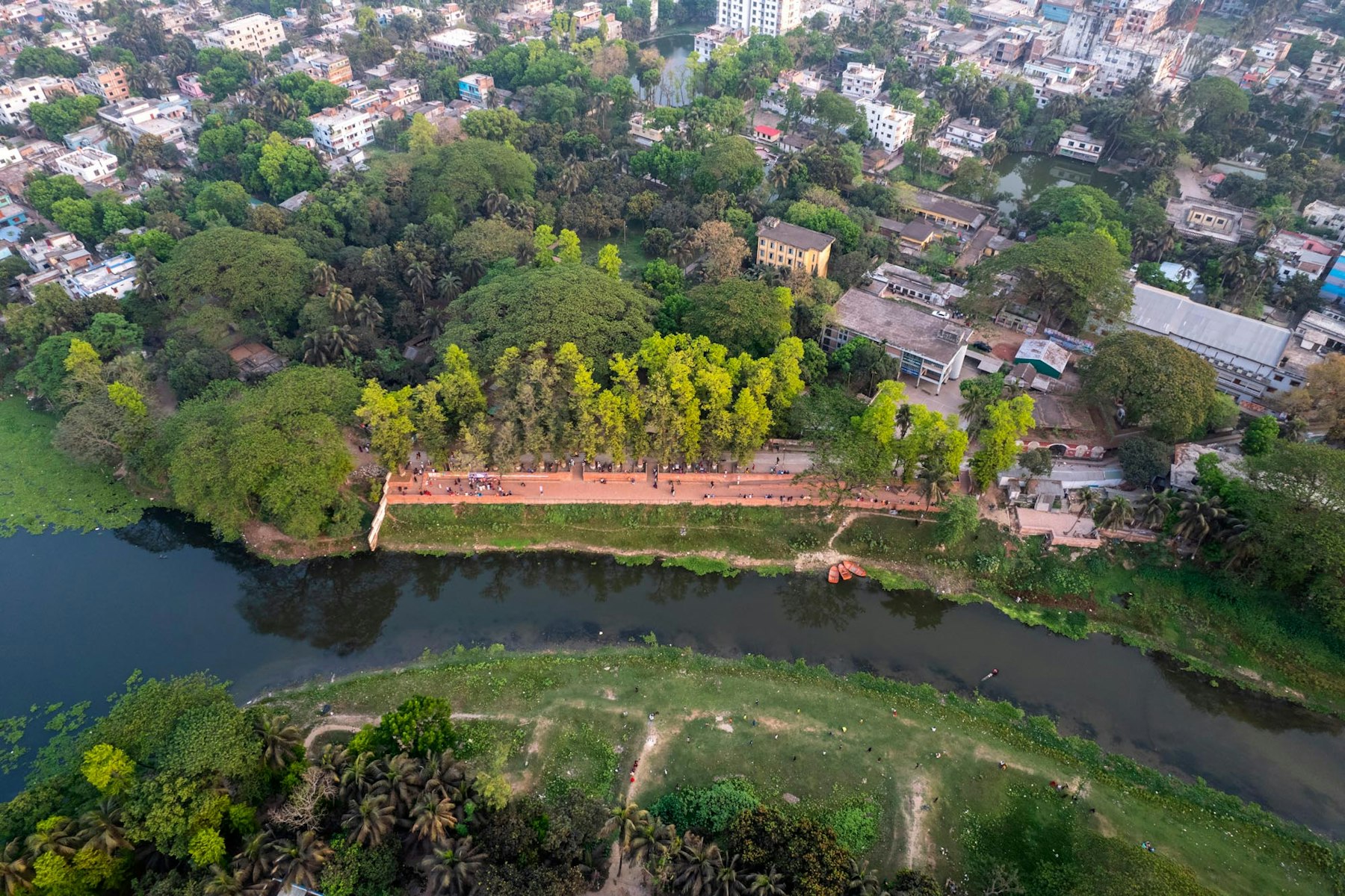 Aerial view of the large public ghat along the Nabaganga river in the city of Jhenaidah. | Aga Khan Trust for Culture / Asif Salman (photographer)