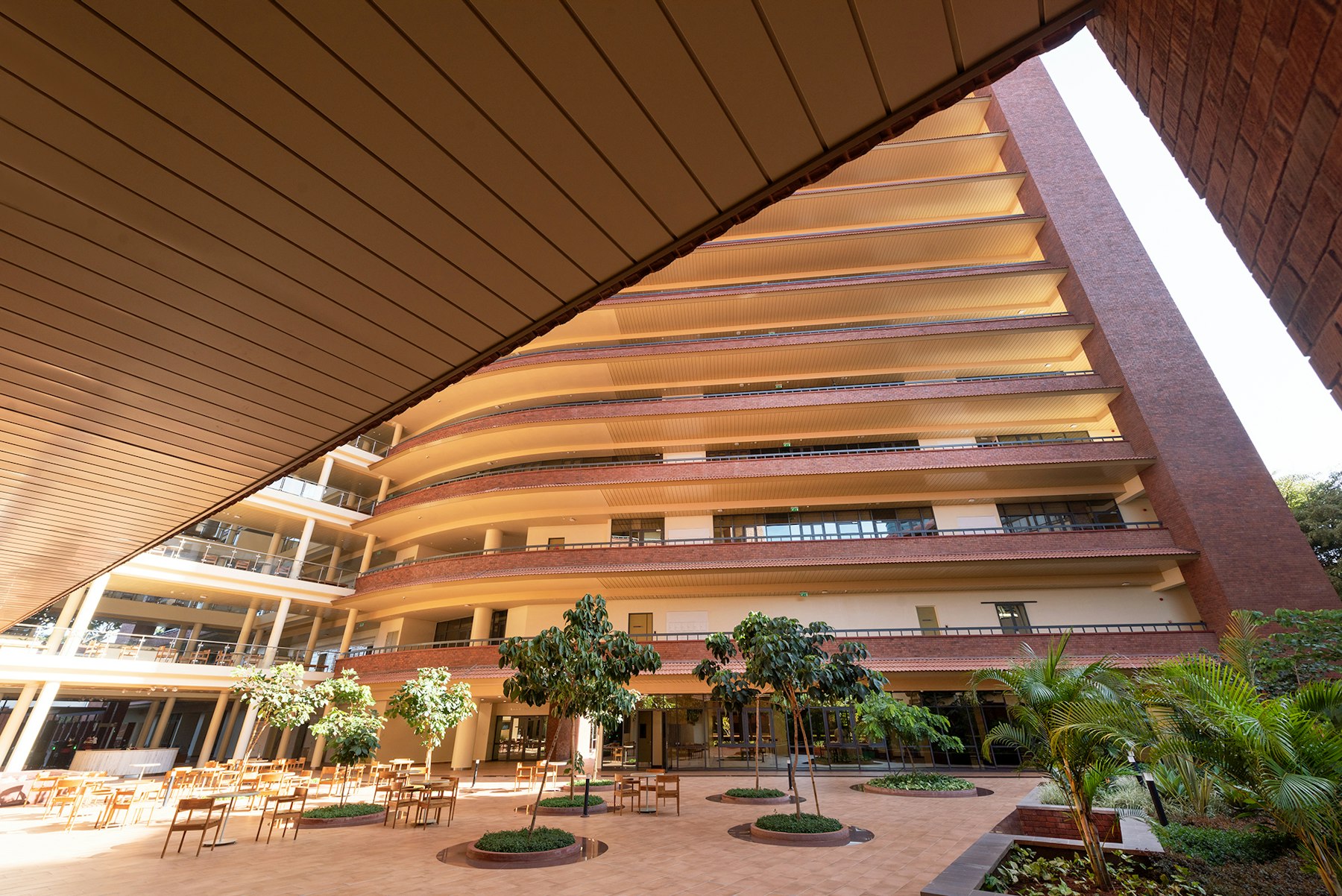 The central courtyard functions like a town square for students and faculty.