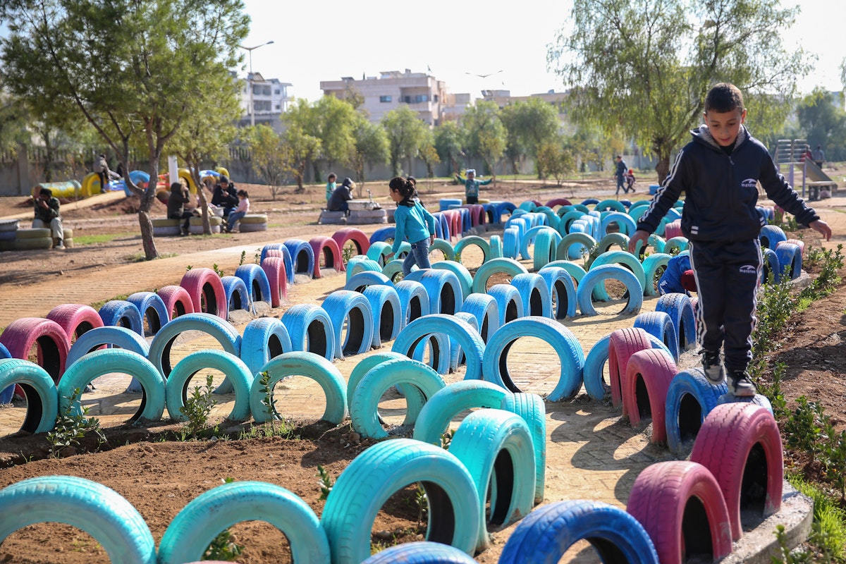 Syrian children engaging in environmental activities at an AKDN-supported school